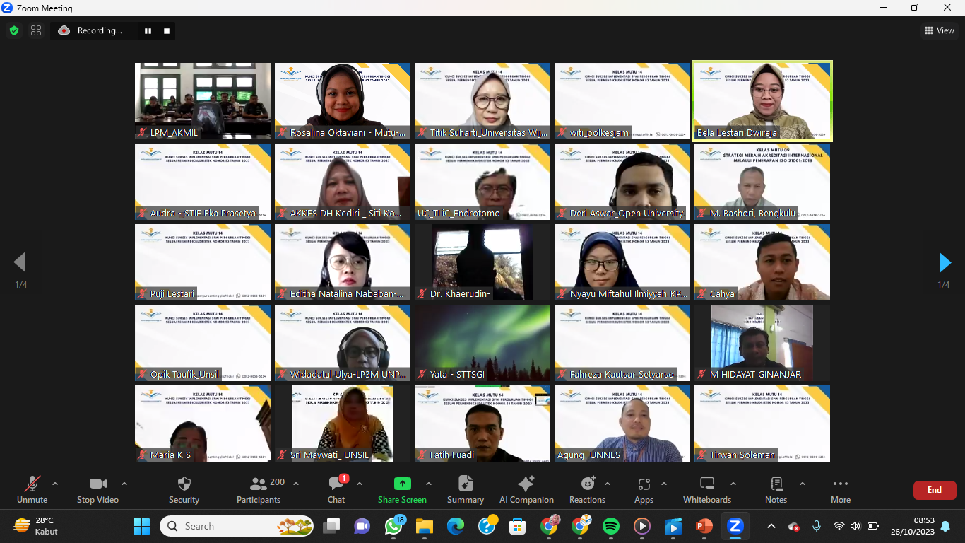 Webinar Nasional: Kunci Sukses Implementasi SPMI Perguruan Tinggi Sesuai Permendikbudristek Nomor 53 Tahun 2023