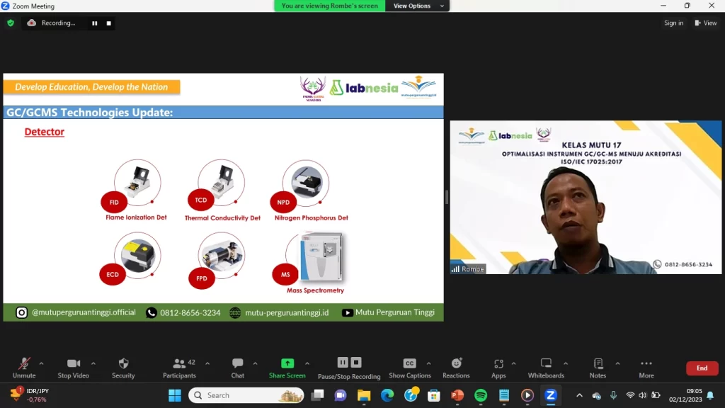 WEBINAR NASIONAL : OPTIMALISASI INSTRUMEN GC/GC-MS MENUJU AKREDITASI ISO/IEC 17025:2017