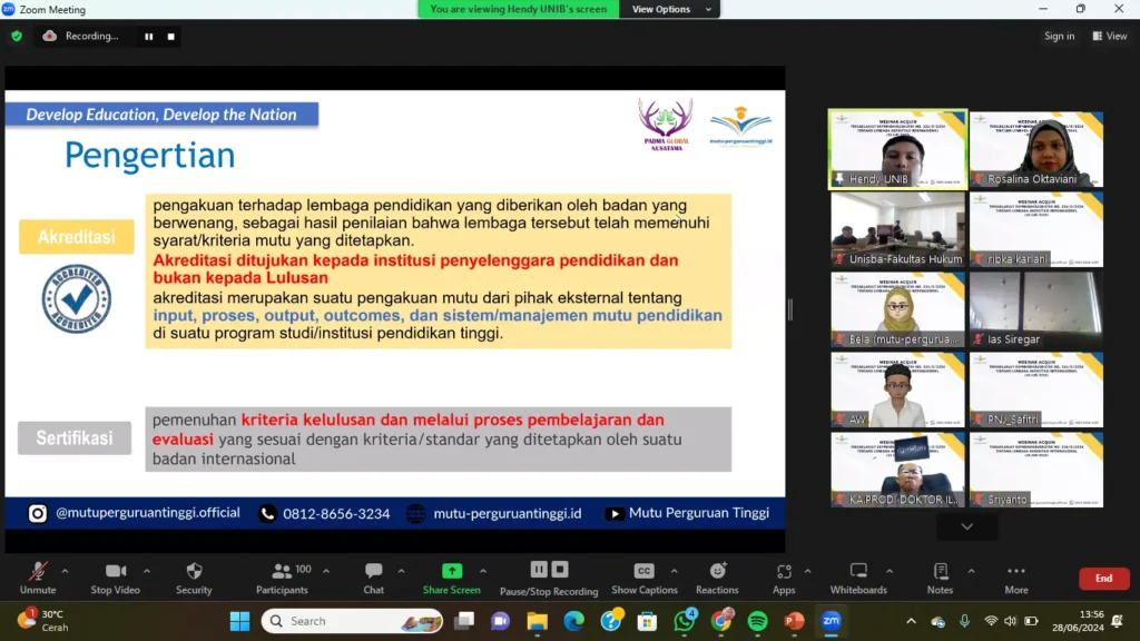 Webinar ACQUIN: Implementasi Kepmendikbudristek 236/O/2024, akreditasi internasional, perguruan tinggi Indonesia 2