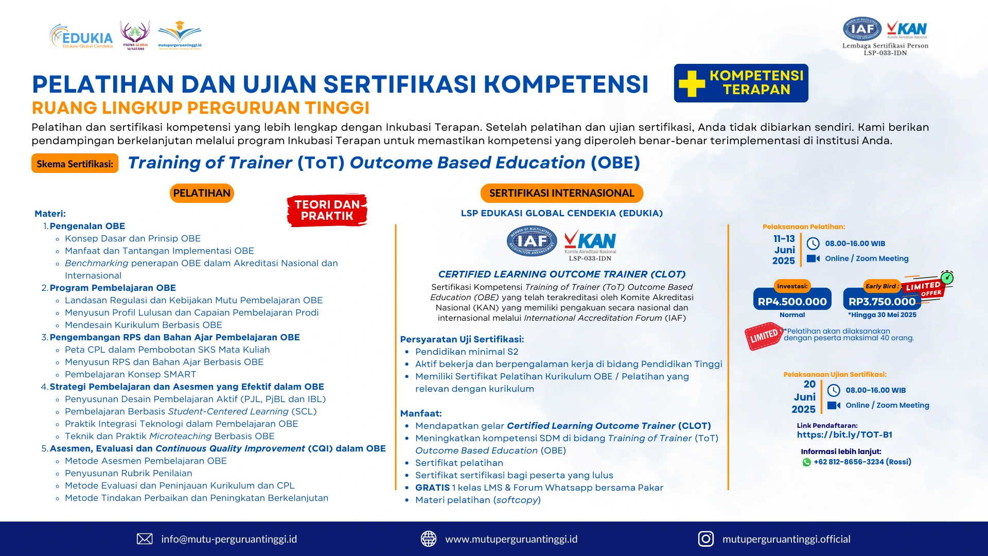 Daftar Sekarang! Pelatihan & Sertifikasi ToT OBE 40JP Bersertifikat Internasional
