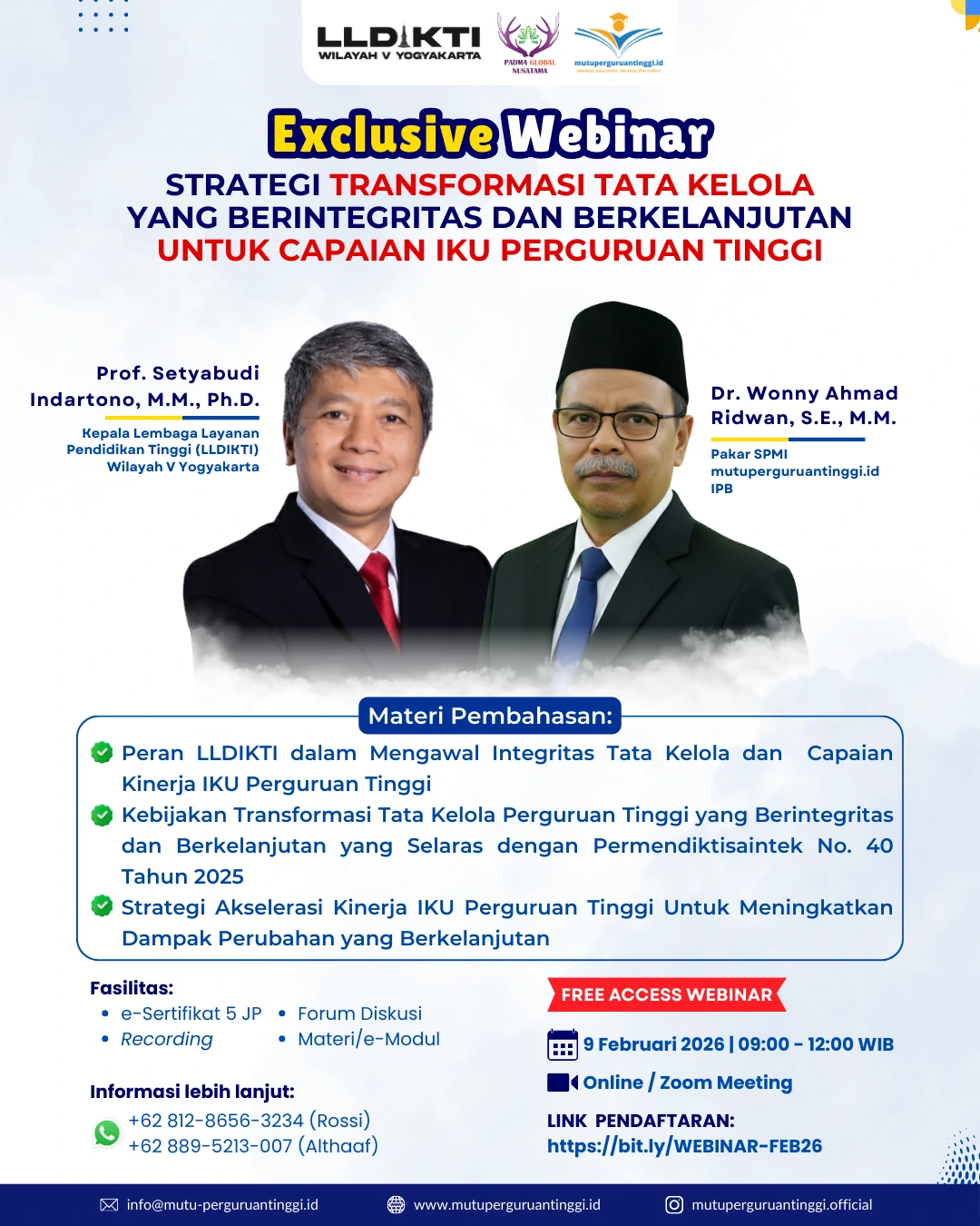 Exclusive Webinar: Strategi Transformasi Tata Kelola yang Berintegritas dan Berkelanjutan untuk Capaian IKU Perguruan Tinggi