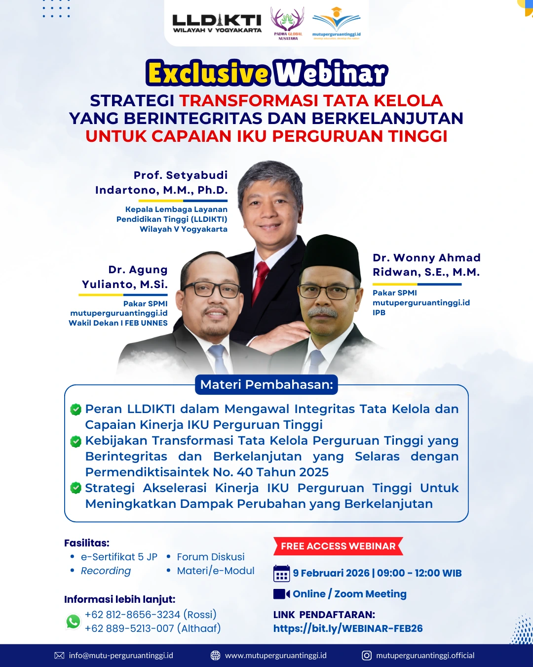 Exclusive Webinar: Strategi Transformasi Tata Kelola yang Berintegritas dan Berkelanjutan untuk Capaian IKU Perguruan Tinggi