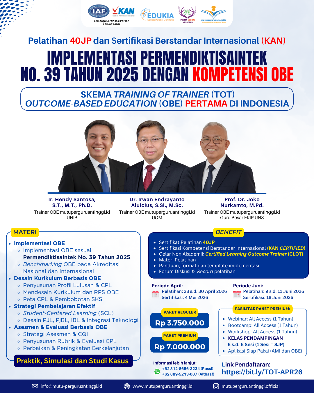 Pelatihan dan Serkom Training of Trainer (ToT) Outcome-Based Education-April 2026