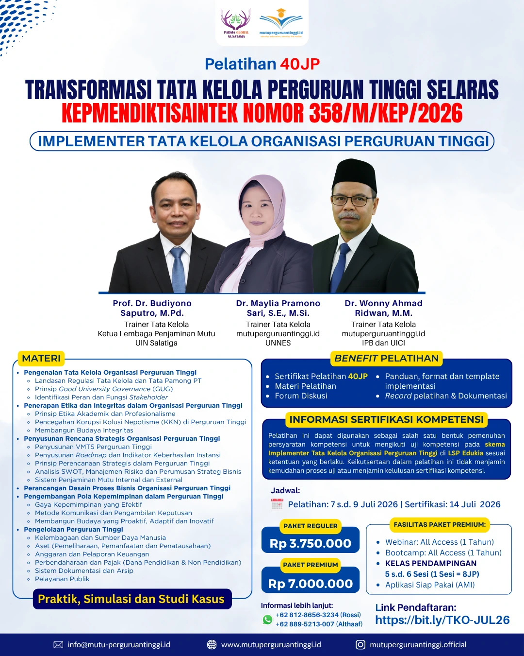 Pelatihan 40jp Tata Kelola Organisasi Perguruan Tinggi Juli 2026