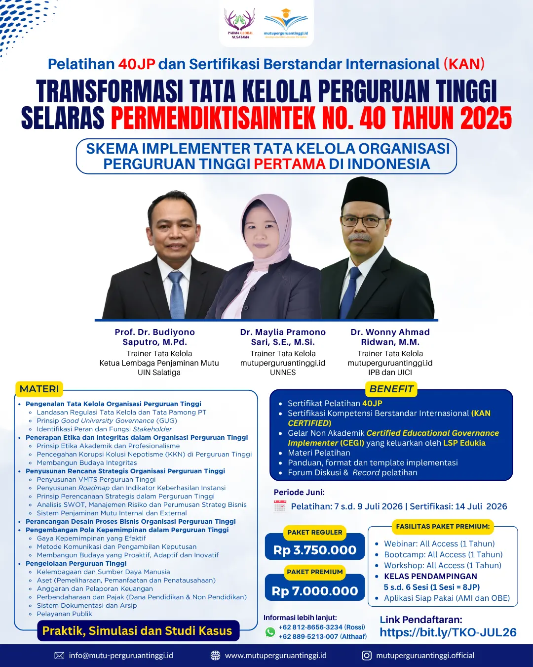 Pelatihan dan Ujian Sertifikasi Kompetensi – Tata Kelola Organisasi Perguruan Tinggi – Juli 2026