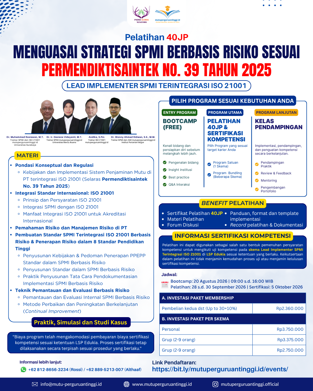 Pelatihan 40JP-Lead Implementer SPMI Terintegrasi ISO 21001-September 2026