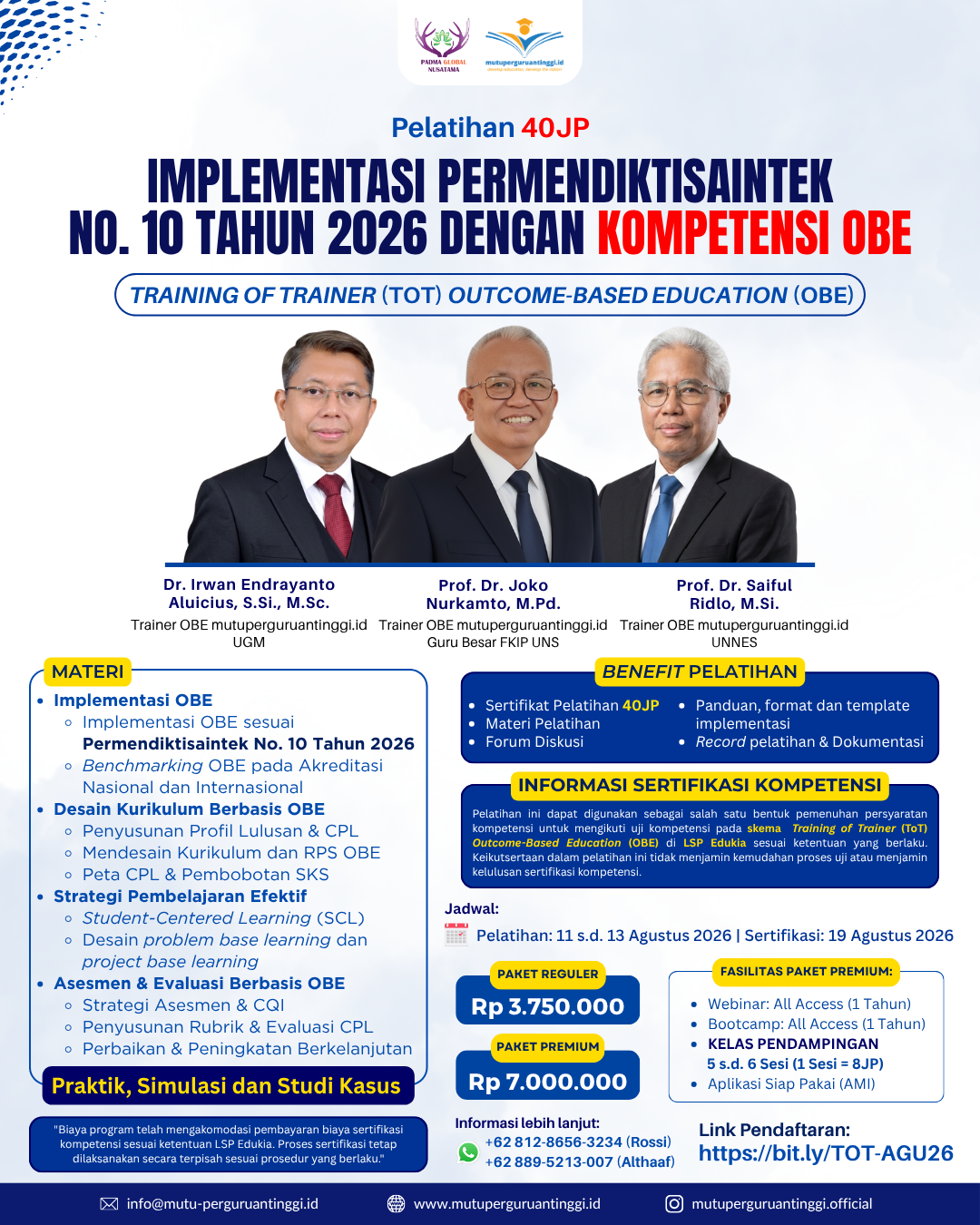 Pelatihan 40JP-Training of Trainer (ToT) Outcome-Based Education (OBE)-Agustus 2026